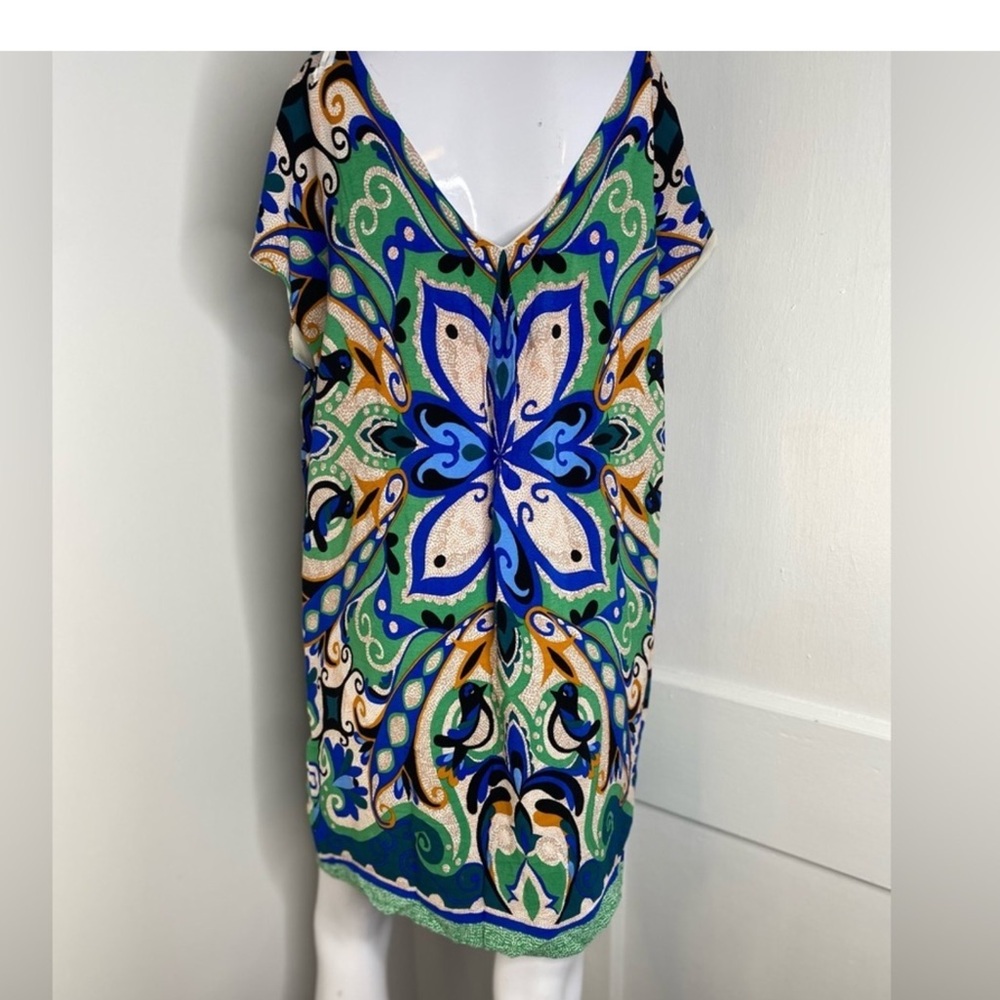 Maeve Blue and Green Mini Sundress V-Neck Resort Wear